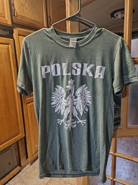 Green POLSKA Graphic Tee with White Eagle Print
